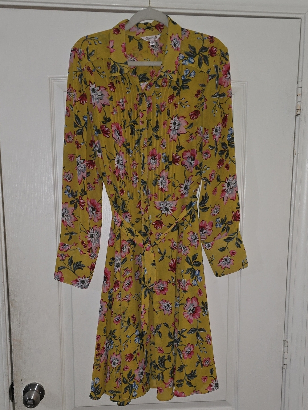 Nannette Yellow Floral Long Sleeve Tie-Waist Dress